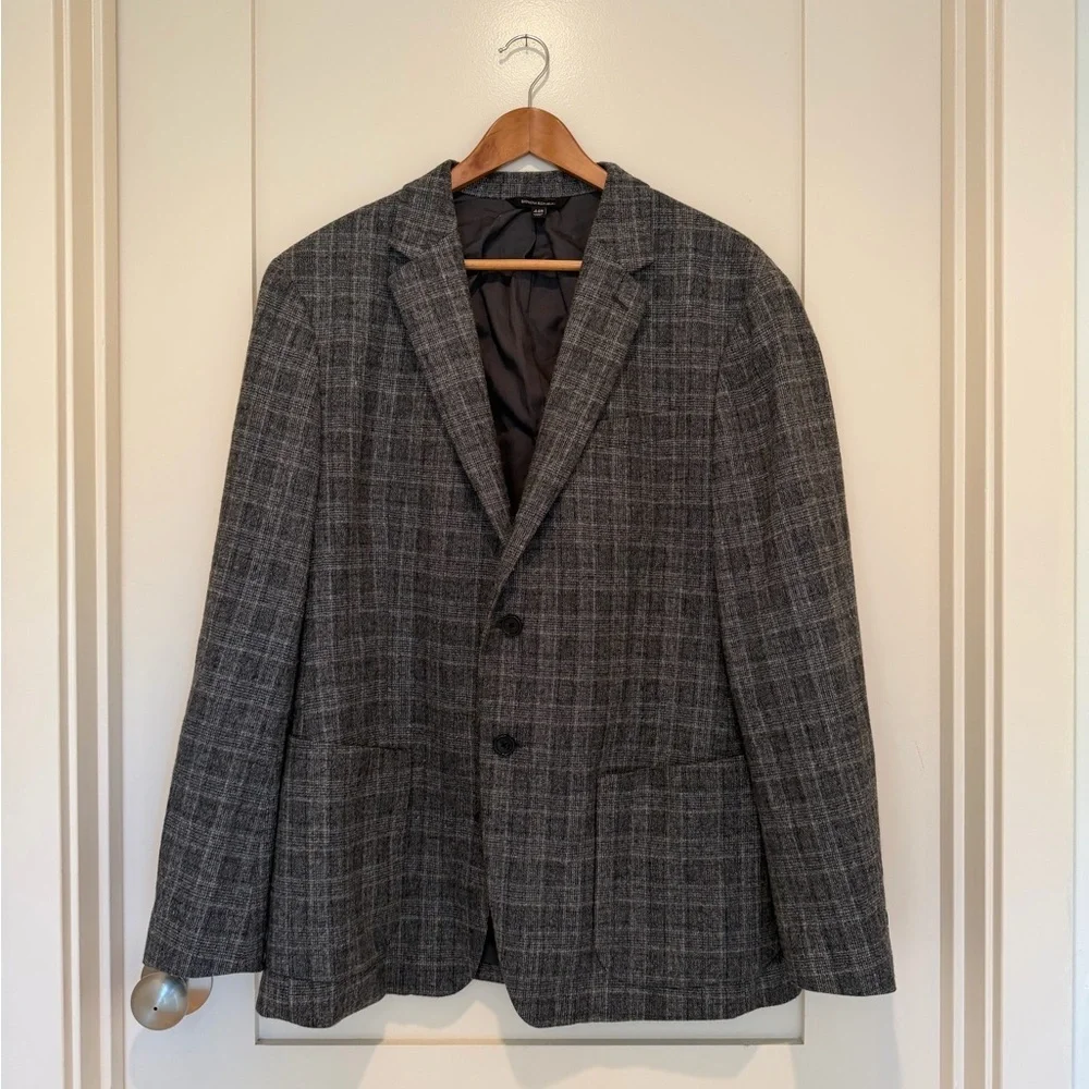 Banana Republic 44R Gray Plaid Wool Blend Blazer Sport Coat 44 Regular